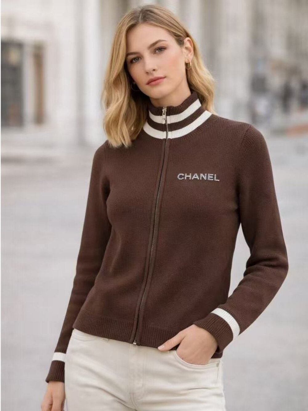 Brown Zip-Up Knit Cardigan (Size XS) – NWT